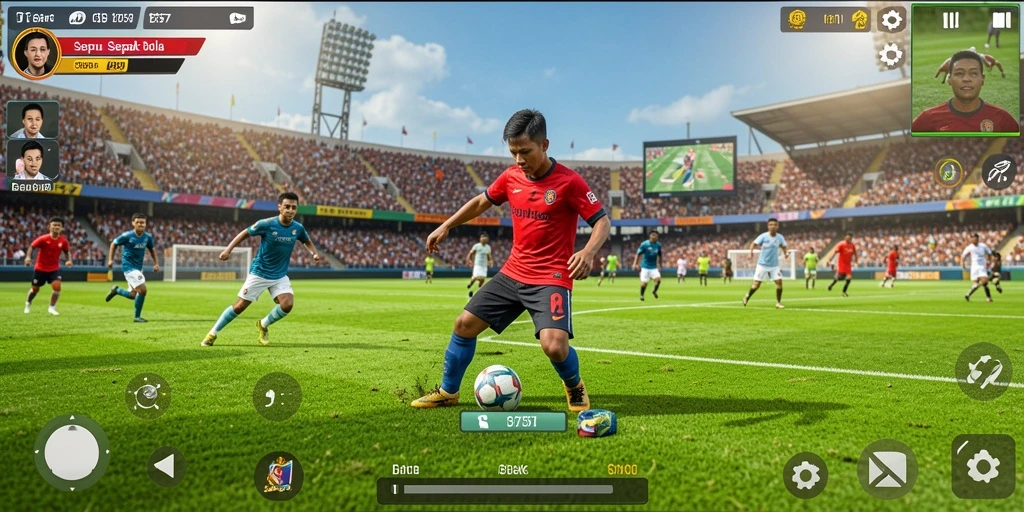 Tangkapan layar gameplay yang menampilkan aksi seru di lapangan sepak bola.