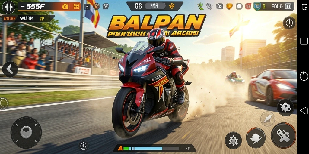 Tampilan menegangkan dari balapan motor yang mendebarkan.