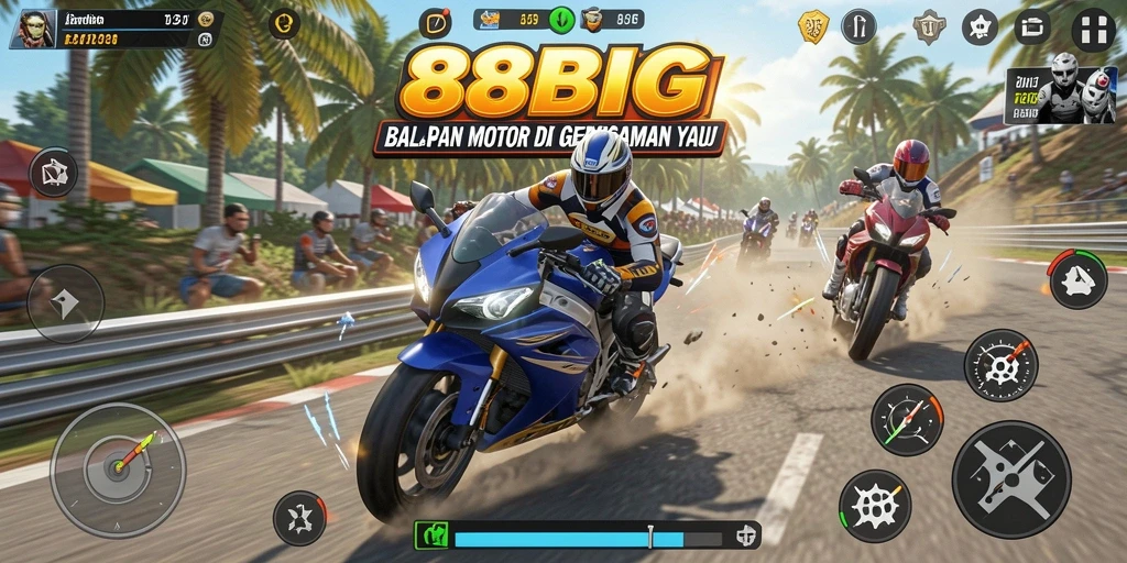 Tampilan gameplay seru dalam 88BIG dengan balapan motor yang mendebarkan.