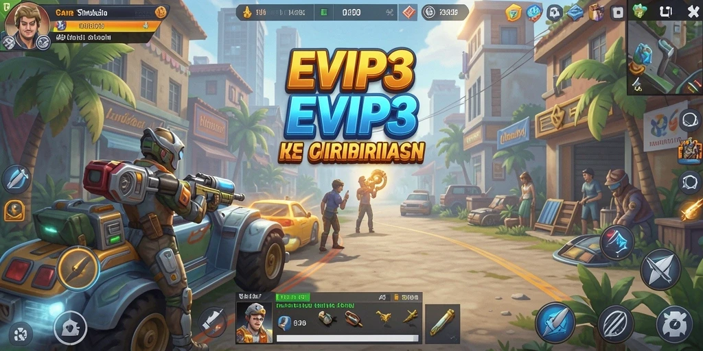 Screenshot gameplay EVIP3 yang menampilkan interaksi dan kreativitas tinggi.