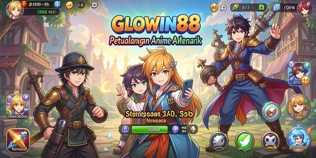 Screenshot utama GLOWIN88 menampilkan petualangan seru karakter anime.