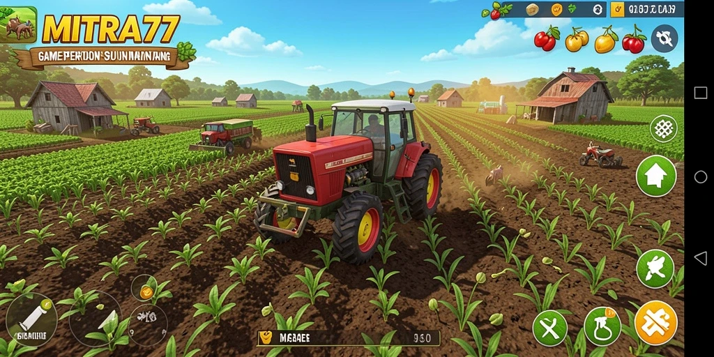 Tampilan gameplay <strong>MITRA77</strong> menampilkan aktivitas berkebun yang menyenangkan.