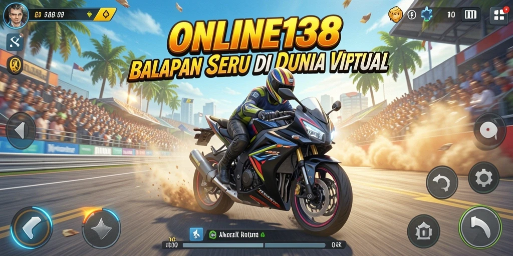 Screenshot utama ONLINE138 menampilkan aksi balapan motor seru dan grafis menawan.
