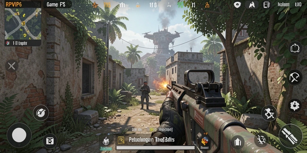 Screenshot gameplay RPVIP6 yang menunjukkan aksi seru dalam pertempuran FPS.