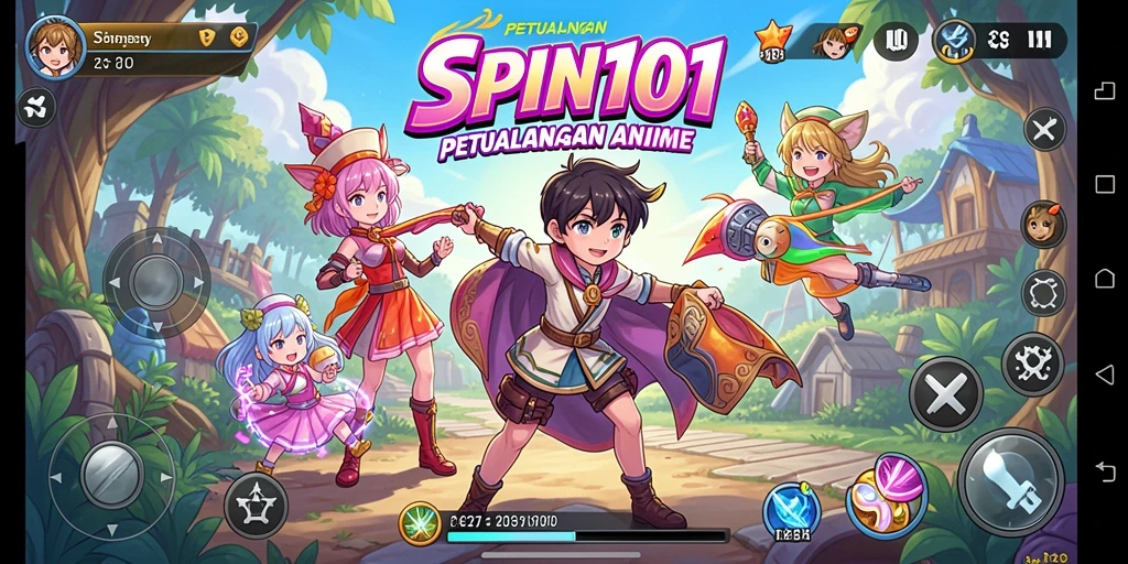 Screenshot gameplay SPIN101 menunjukkan aksi seru dengan karakter anime.