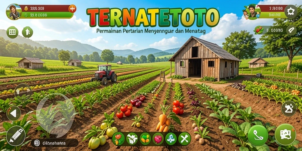 Screenshot utama TERNATETOTO menampilkan aktivitas berkebun yang seru dan menyenangkan.